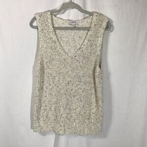 Evereve Cream Confetti Knit V-neck Vest XL Cotton Blend Academia